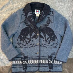 Wooded River Blue and Navy Blue Horse Pattern Wool Blend Jacket